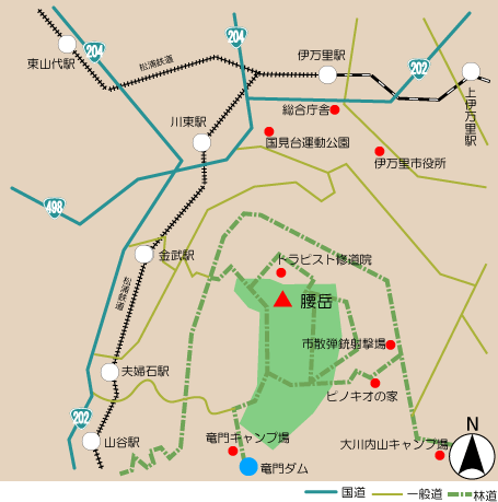 腰岳(生活環境保全林)アクセス図