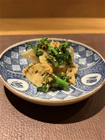 白石蓮根と菜の花のからし和え