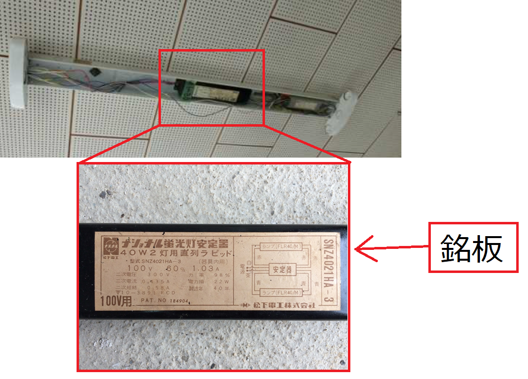 蛍光灯の中にある安定器