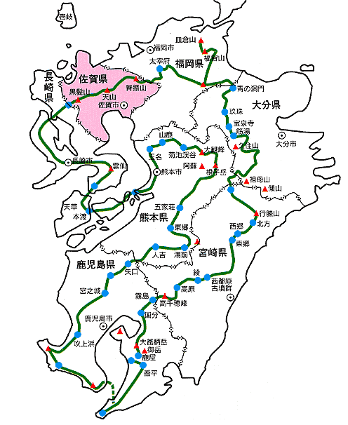 九州自然歩道の位置図