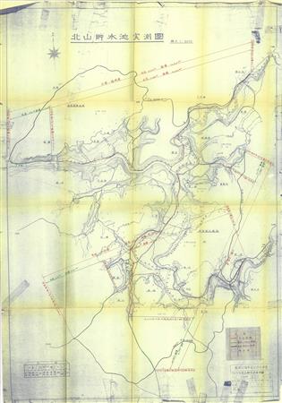 水没地区が記された北山貯水池実測図